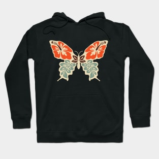 Butterfly 70s Floral Ibiscus Retro Old School Hoodie